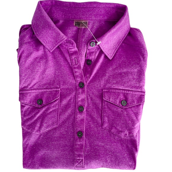 Marmot Shirt Women’s Medium Long Sleeve 1/4 Button Front Purple Lightweight EUC - Picture 5 of 6